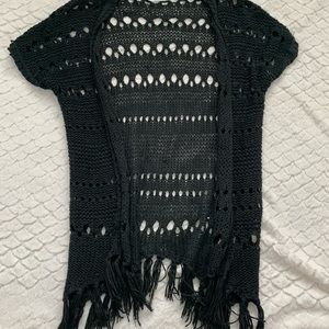 Justice Black Fringe Cardigan